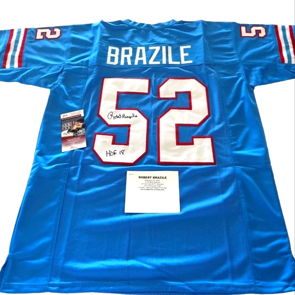 Robert "Dr. Doom" Brazile Oilers Autographed Custom Jersey JSA Certified HOF